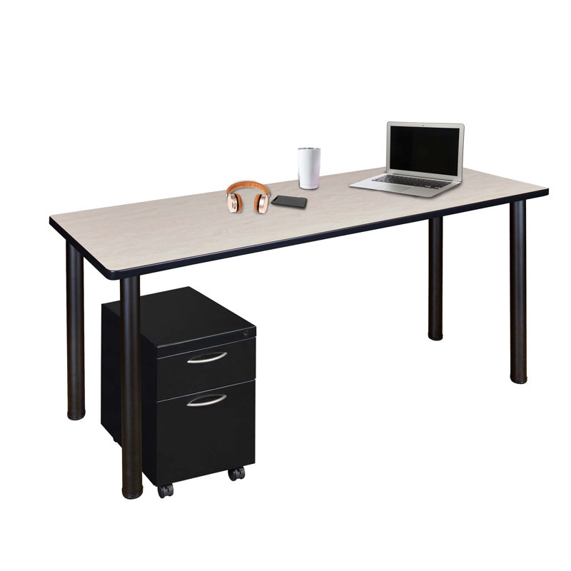 Regency Kee Mobile Desk with Storage, Maple/Black, 29" H x 60" W x 24" D