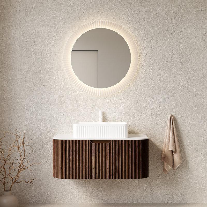 Meuble-lavabo de salle de bain 36 po avec lavabo, armoire de rangement de salle de bain à bords arrondis flottants avec tiroir, lavabo en céramique rectangulaire blanc, sans robinet