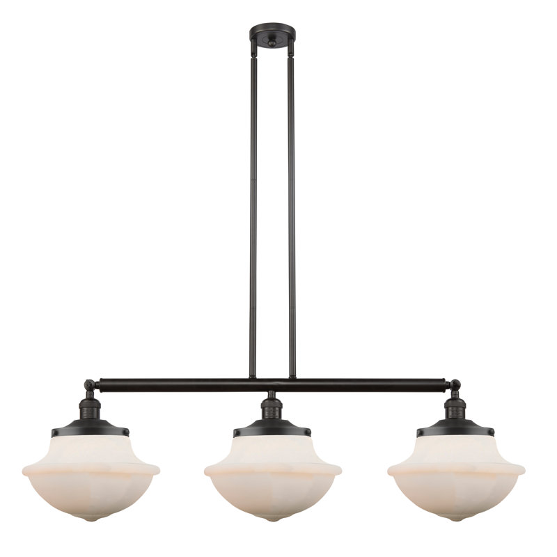 Luminaire suspendu linéaire à 3 lumières pour îlot de cuisine Theresa, Ampoule DEL 6 watts Vinage, Blanc mat, Nickel poli