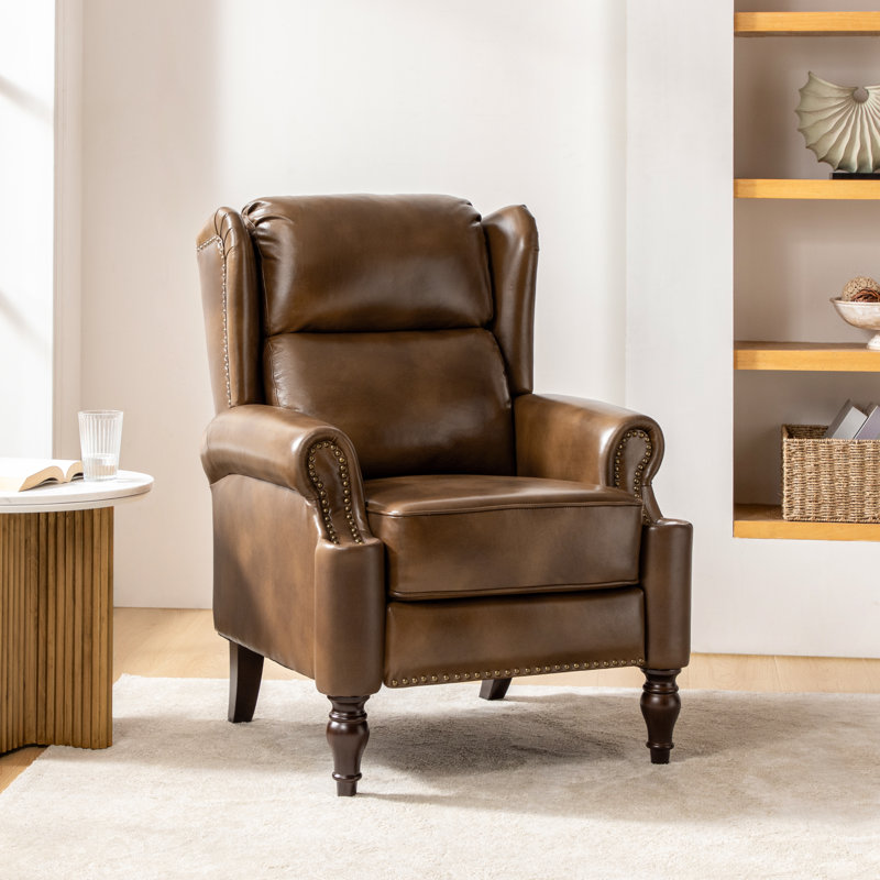 Fauteuil inclinable manuel en cuir véritable Topi, Caramel