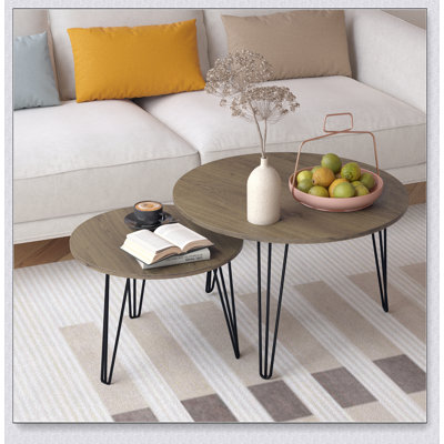 27.56'' Round Nesting Coffee Table Set of 2, Circular Nesting End Table Set