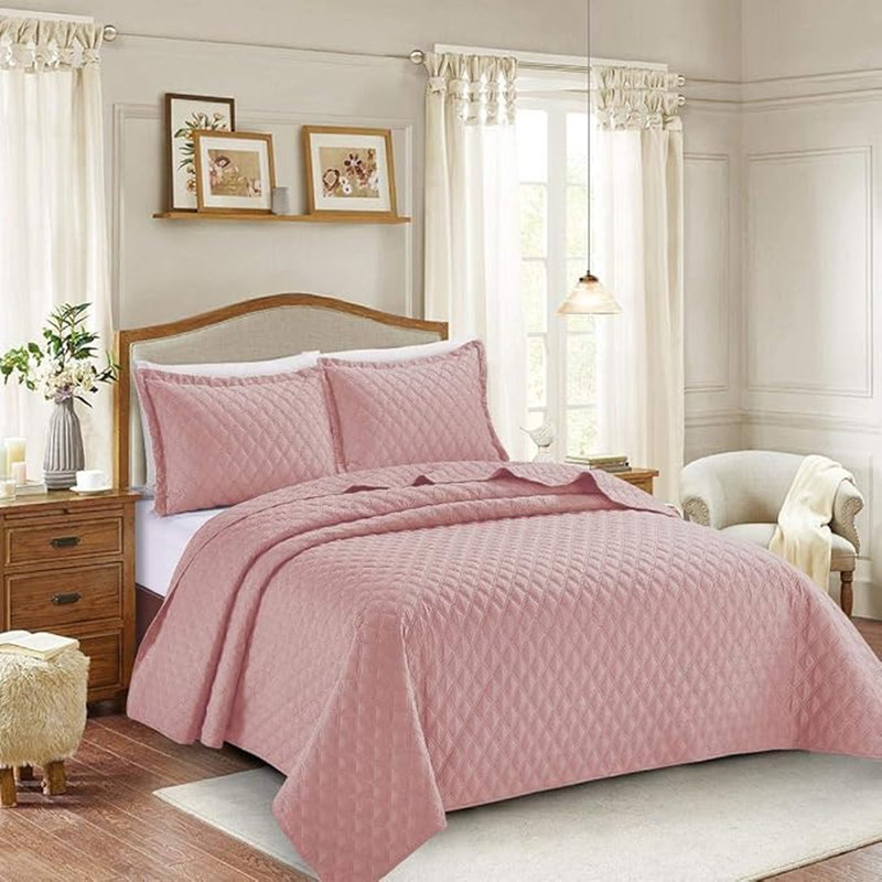 Elegant Comfort Inspiration Embossed Lightweight Bedspread Set – Soft Textured Polyester Coverlet with Pillow Shams, Pink