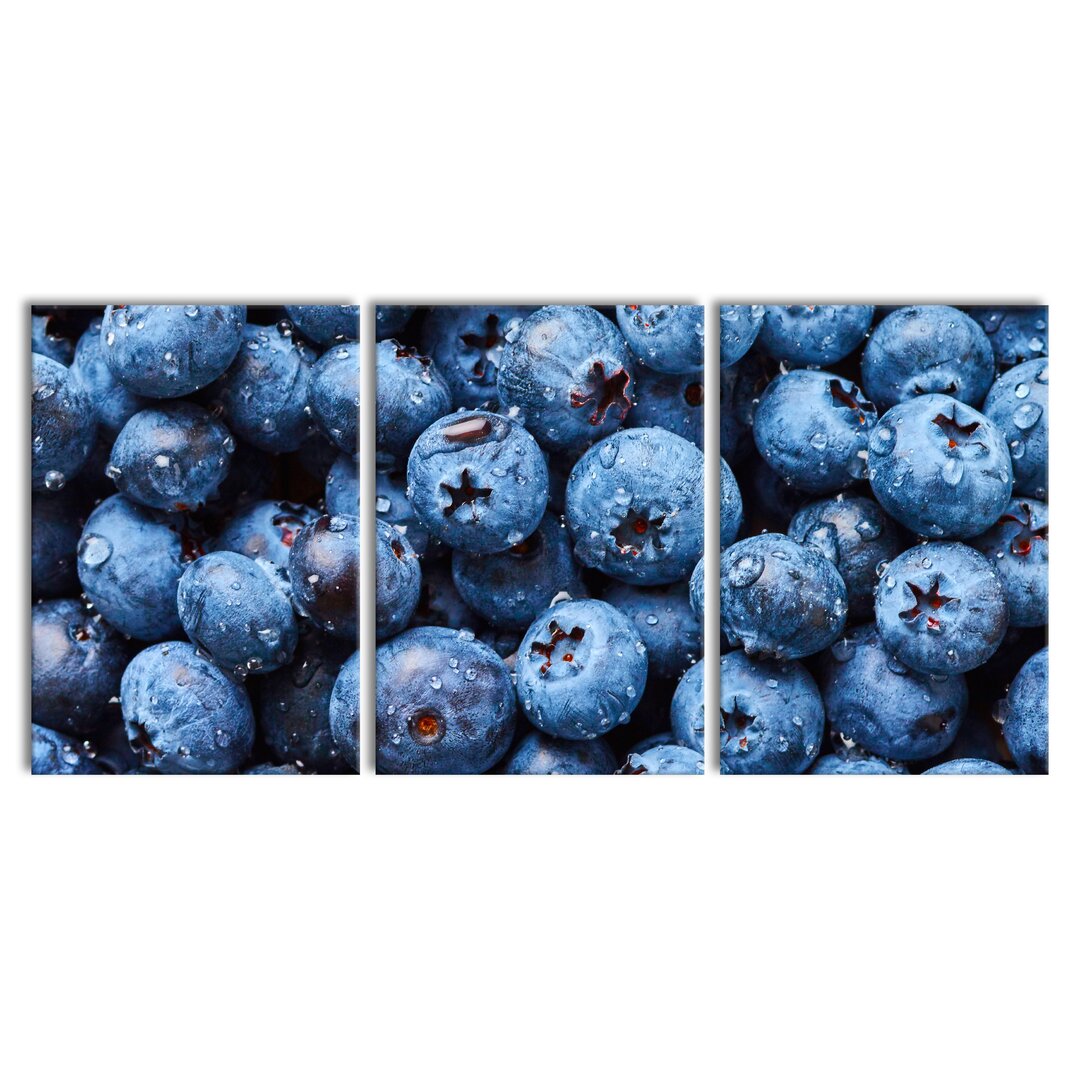 3-tlg. Leinwandbilder-Set Blueberries with Water Droplets