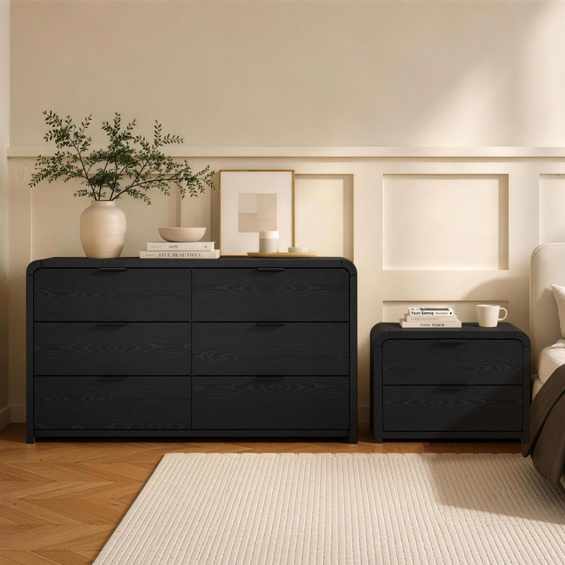 Ensemble de chambre à coucher avec commode et table de chevet 2 pièces Grace, Black