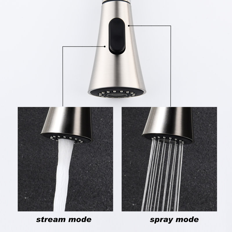 Pull Out For Kitchen Faucet - High Arc 360 Rotating Nozzle, Single Lever Effortless Water Management, Brushed Nickel Stainless Steel, Rust Surface, Aerated With Reduced Temperature And Flow