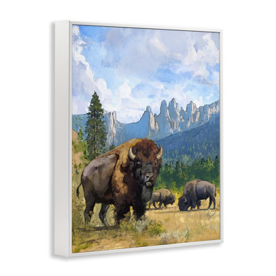 Abstrait du bison qui broute dans le désert, estampe numérique, conception par David Owens