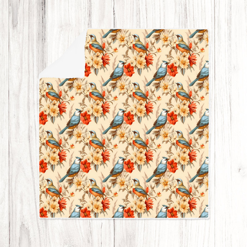 Throw Blanket, 68" W x 80" L, Animal Print/Floral, Blue/Orange/Beige