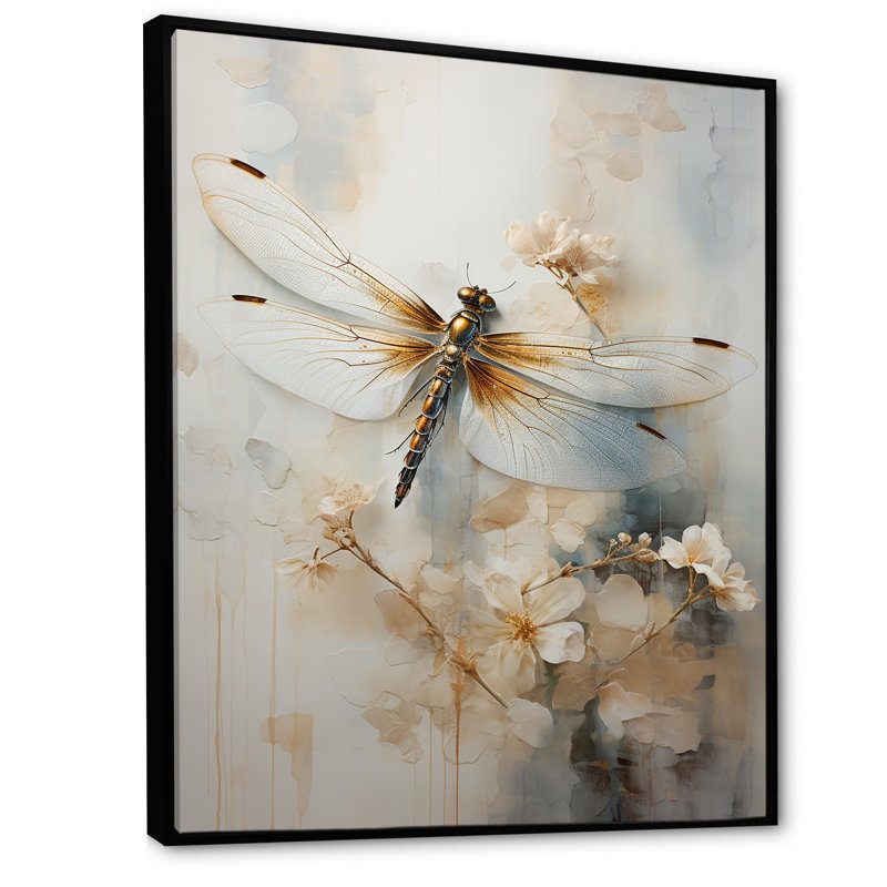 Dragonfly Delight - Dragonfly, reproduction sur toile encadrée, H 32 po x l 16 po x P 1 po, Cadre flottant noir