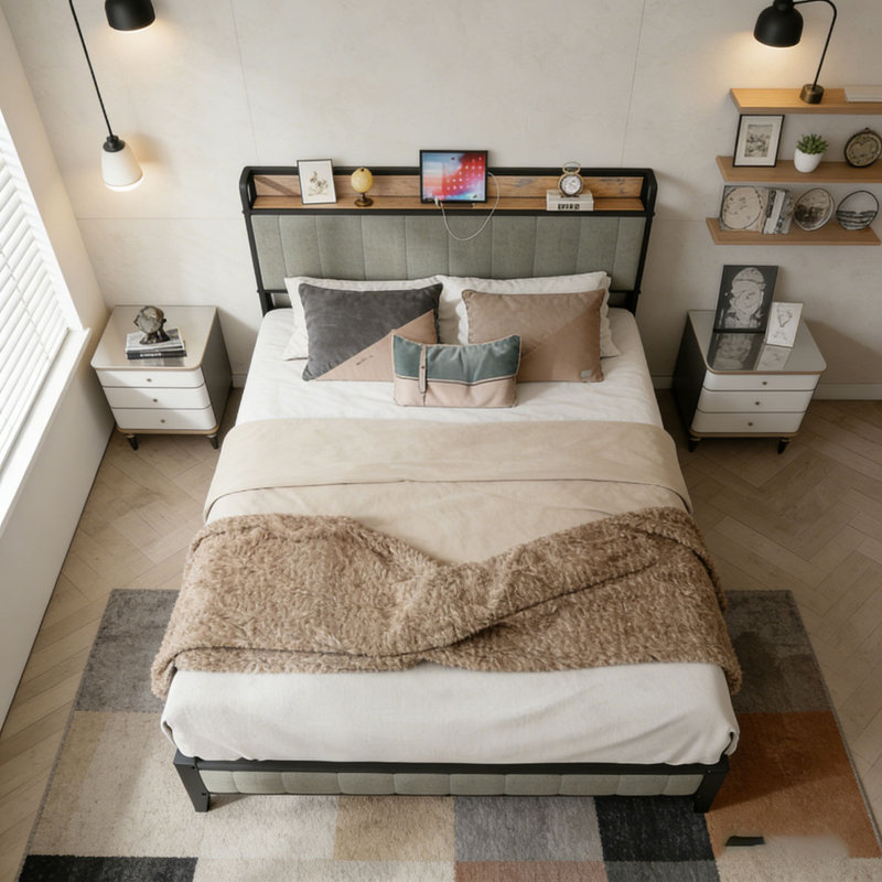 Base de lit avec station de charge, Lit double