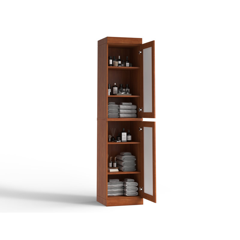 Palace Imports 100% Solid Wood Bathroom Storage Cabinet, Frosted Glass Doors, Adjustable Shelves, 16.5" Wide, 71.5" Tall