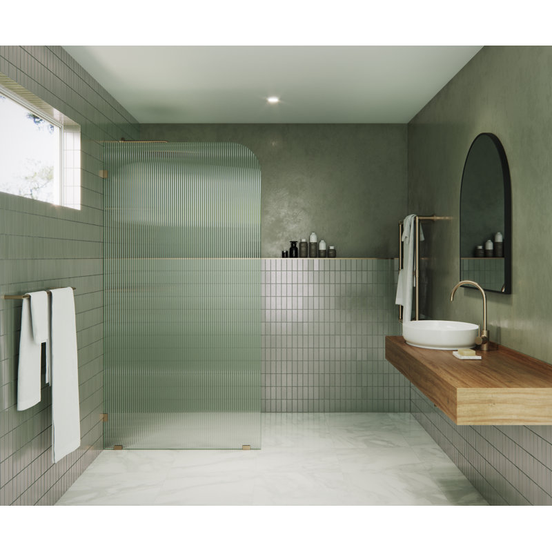 Aurora 38 in. x 78 in.Fully Frameless Fluted Radius Single Fixed Shower Panel, Brushed Bronze