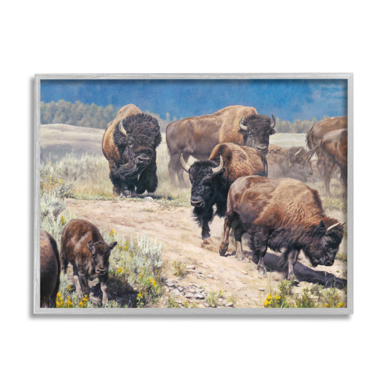«Commander in Chief Bison Herd» encadré sur bois par David Graham, peinture, H 16 po x l 20 po x P 1,5 po