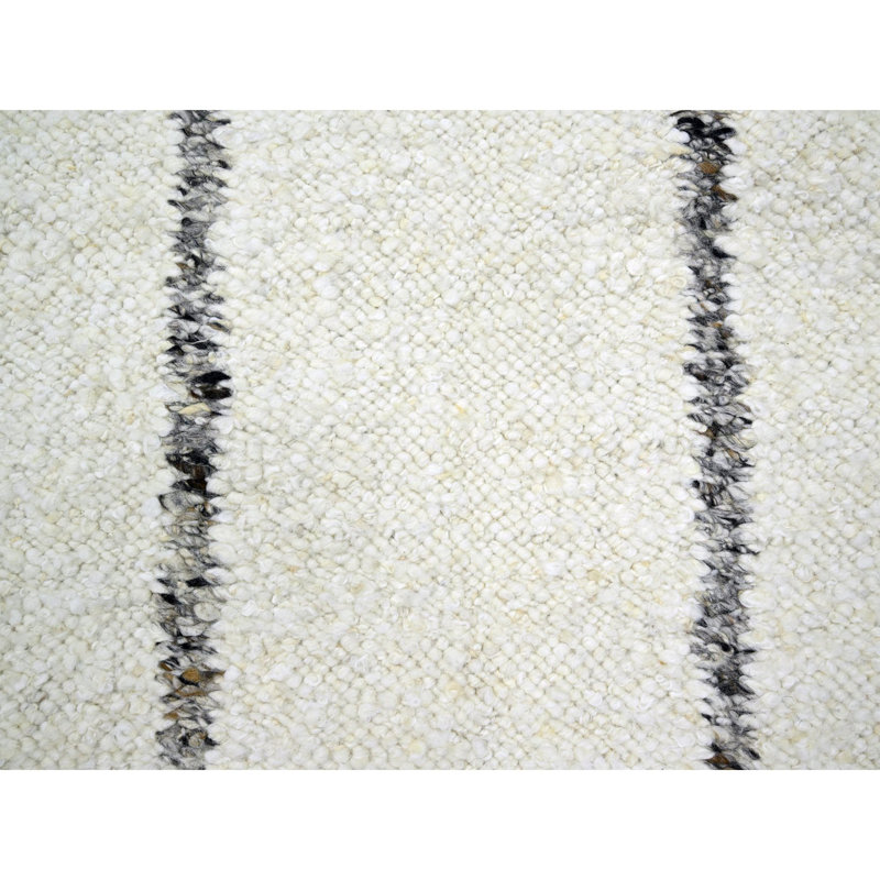 10'x14' White Moroccan Weave Line Design Textured Wool Hand Knotted Rug D5019D0DA1A549C59817D10AA2E470F8