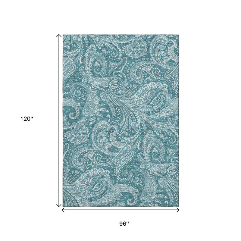 Tapis lavable 8 pi x 10 pi à motif cachemire turquoise et ivoire avec protection UV