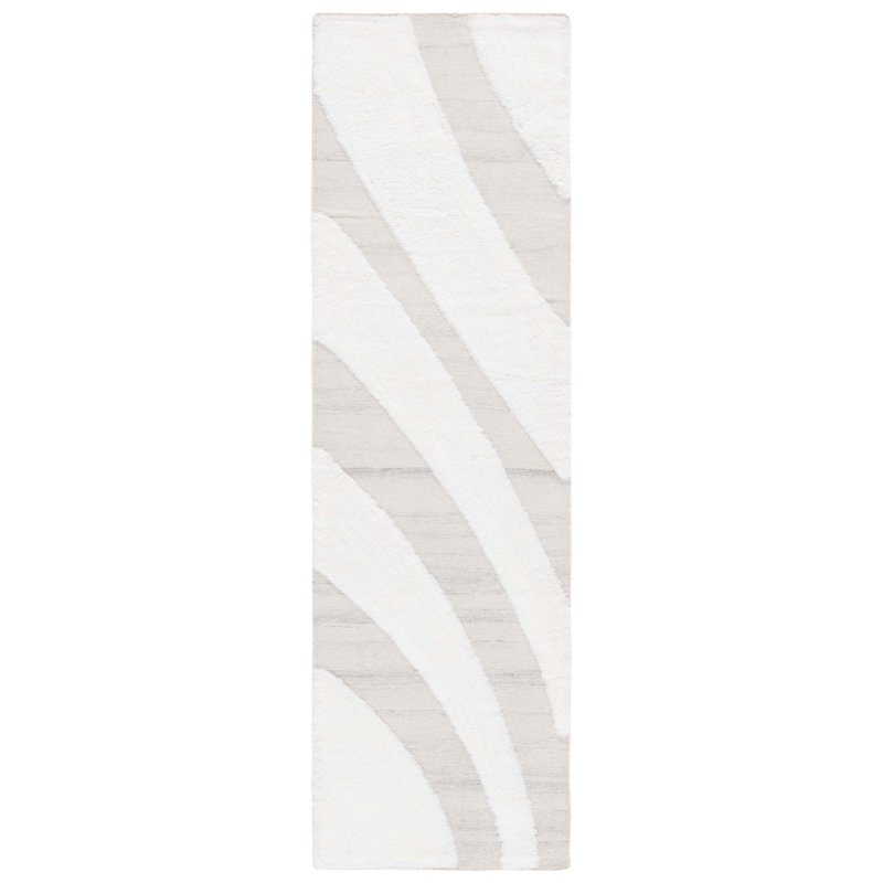 Brogun Abstract Handmade Flatweave Wool/Cotton Area Rug in Ivory/Beige, Runner 2'3" x 8'