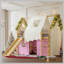 Lit mezzanine pleine grandeur avec rebords et tentes, lit mezzanine en bois massif avec échelles et glissade, design chic avec lumières, aucun sommier nécessaire, naturel + rose-621774001-621774003