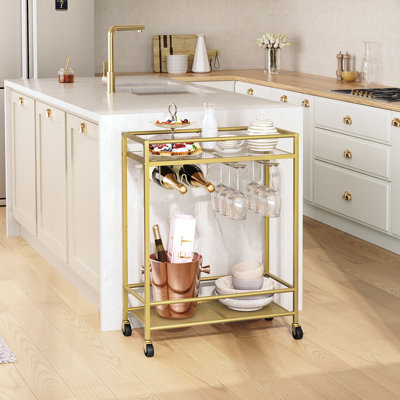 2-tier Gold Bar Cart With Wheels by Mercer41