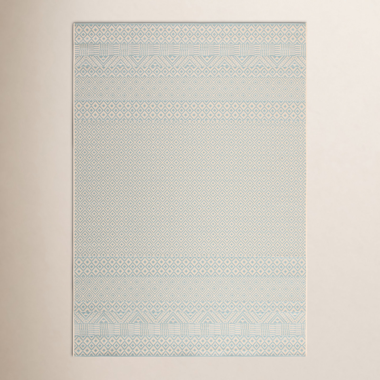 Lenwood Beige Aqua Geometric Outdoor Rug, Rectangle 5'3" x 7'7"
