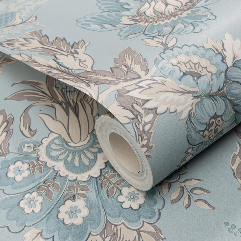 Sophie Laurence Duck Egg Cream Grey Floral Paste The Wall Wallpaper 05550-43