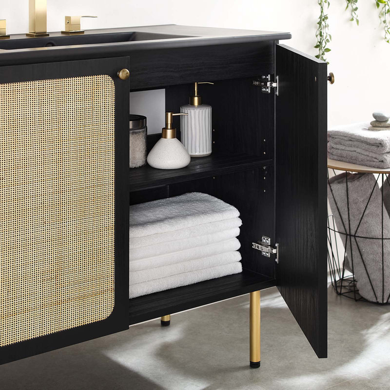 Meuble-lavabo simple 36 po avec plateau en bois Modway, Noir / or, Noir