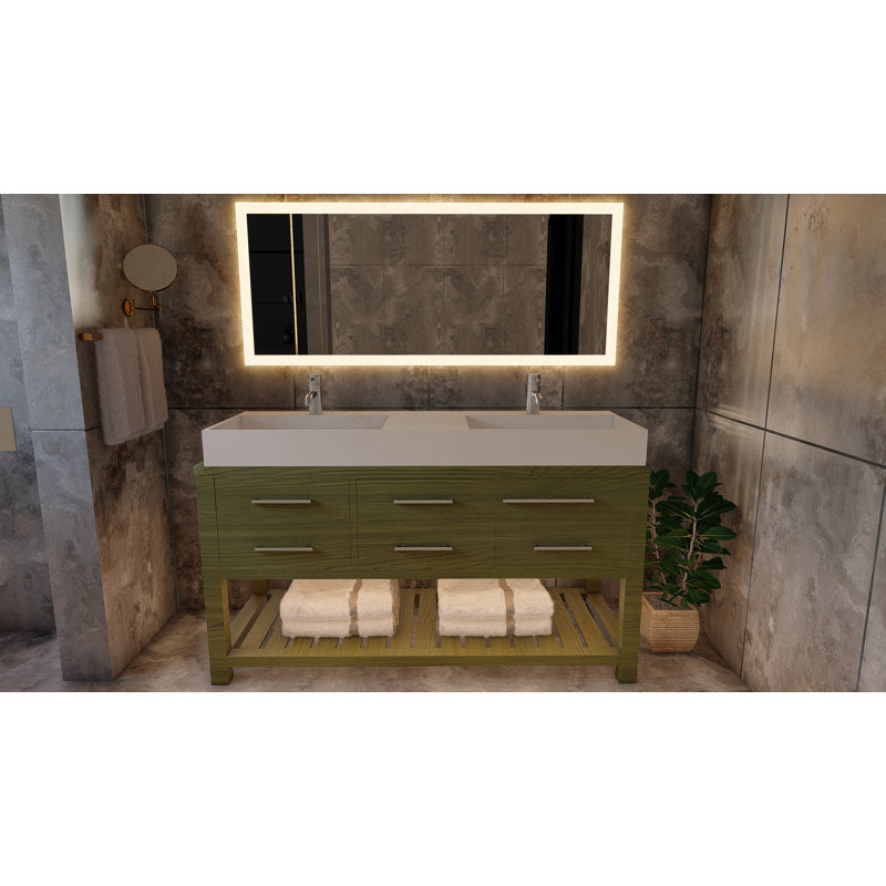 Plateau de meuble-lavabo double 60 po avec lavabo Amelia, Blanc