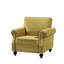 Fauteuil d'appoint classique en velours jaune avec garniture cloutée et pieds tournés en bois massif-477817361