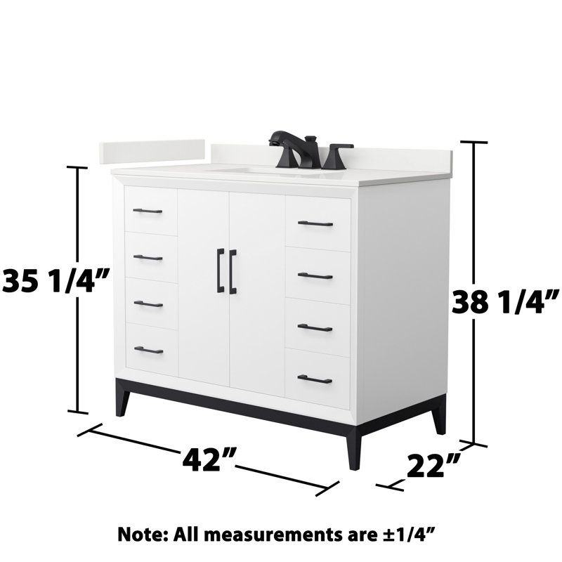 Amici Single Bathroom Vanity with Top, White Quartz, Matte Black, 60"
