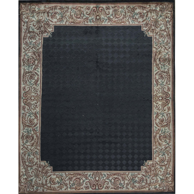 Hand-Knotted High-Quality Black and Tan Area Rug