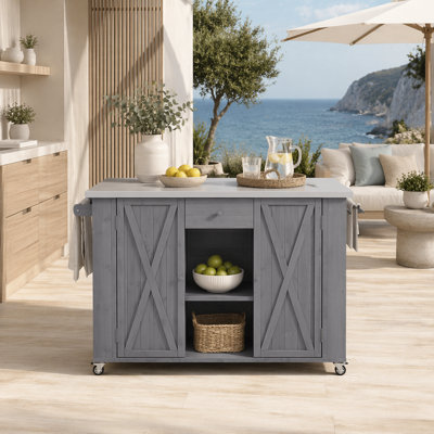 Outdoor Kitchen Island Fir Wood Kitchen Island With Stainless Steel Top