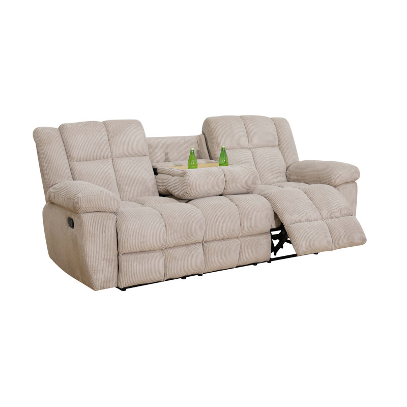 Atlas Manual Off-White Stripe Fabric Living Room Intelligent Recliner Sofa, Cream