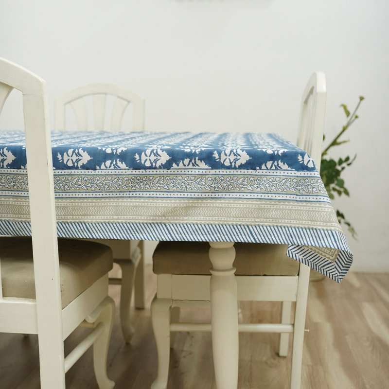 Housse de table en coton de luxe, imprimé à la main - Mor Mukut, L 90 po x l 60 po