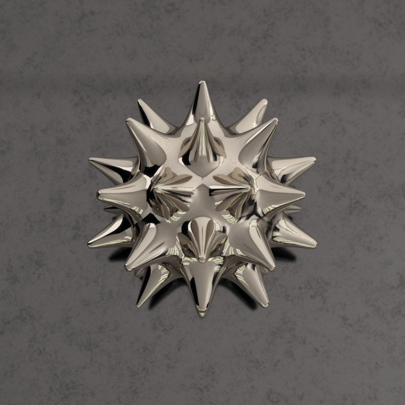 Urchin Shiny Silver Object, 5.5" H x 5.5" W x 5.5" D
