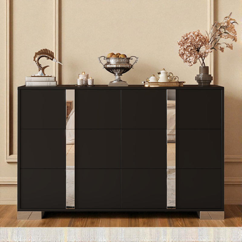 Commode double 6 tiroirs l 47,3 po, Noir