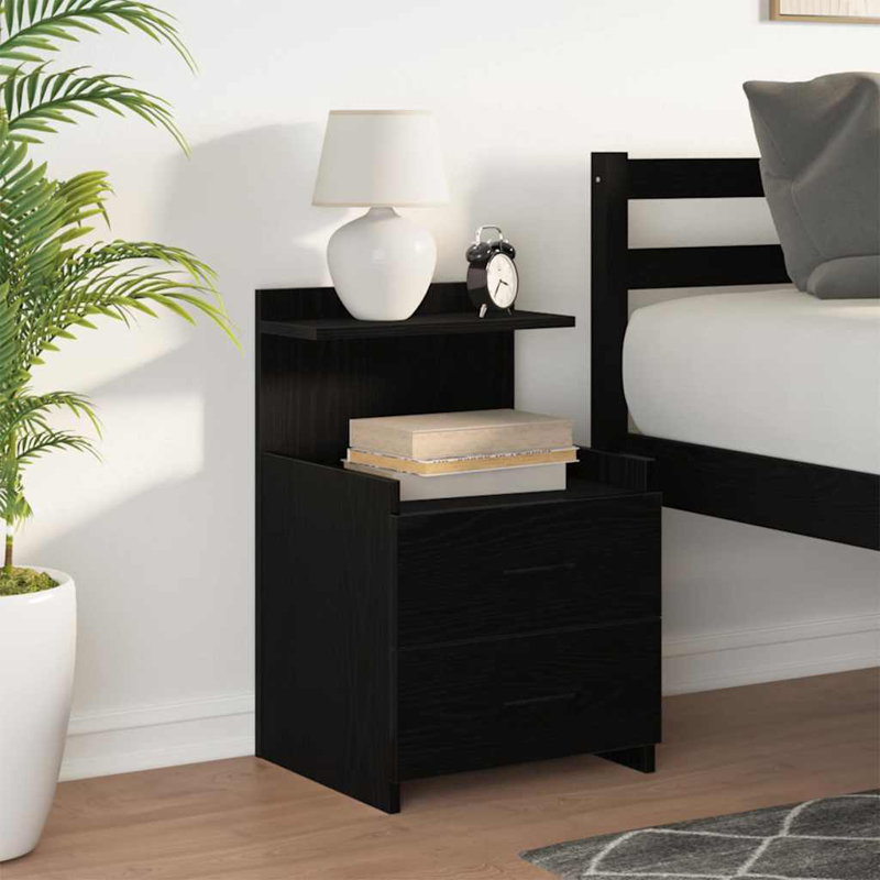 Bedside Cabinet With 2 Drawers 40X36.5X62 Cm, 1, Black