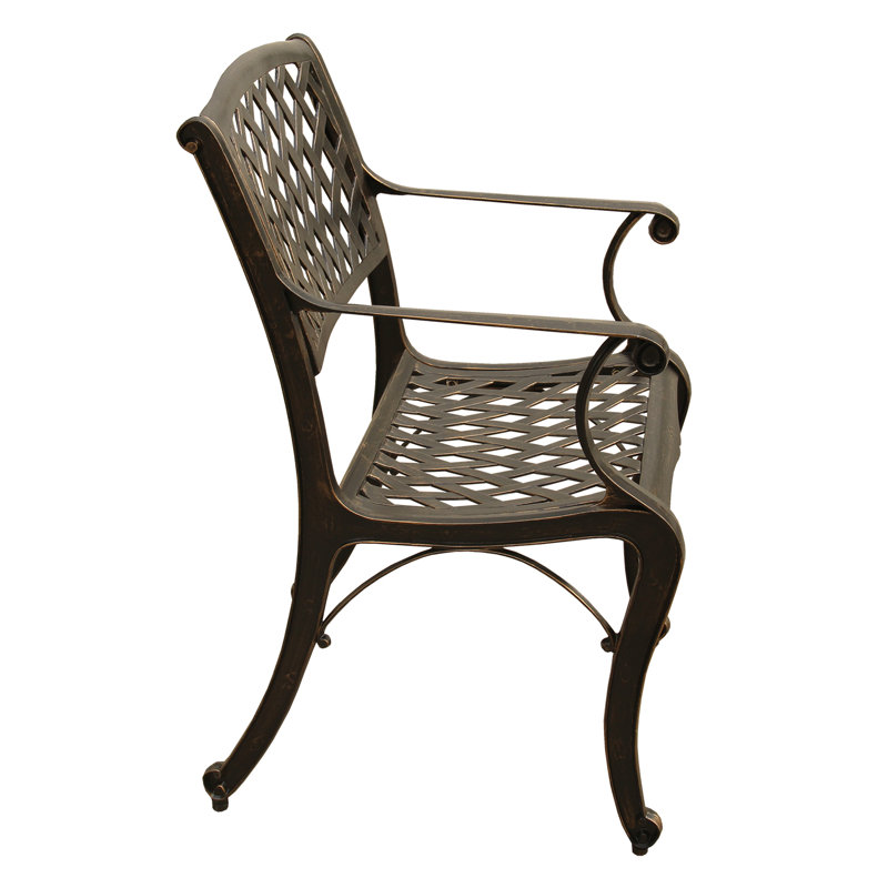 Modern Outdoor Mesh Cast Aluminum Black Patio Dining Chair, Bronze