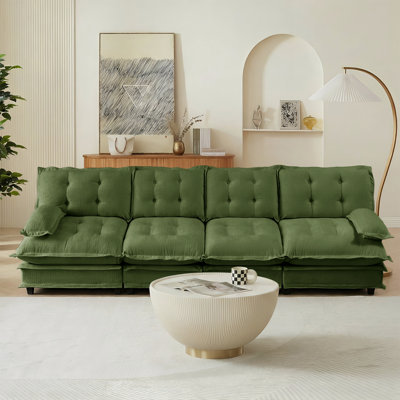 Canapé de 138 pouces à 4 places Cloud, canapé modulaire modulaire, canapé moderne à assise profonde pour le salon, coussin de siège confortable en treillis décoré, tissu chenille respirant, vert