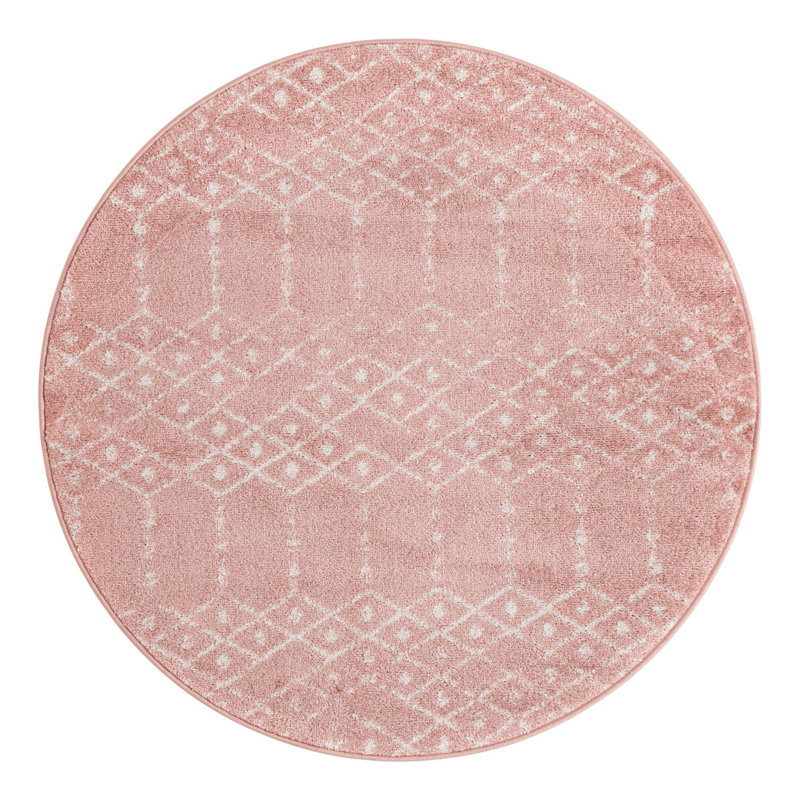 Tapis rose à motif géométrique Zoey, Rond 4 pi 1 po