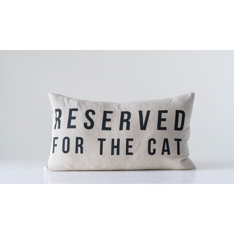 Natural Cotton Lumbar Pillow with Cat Design