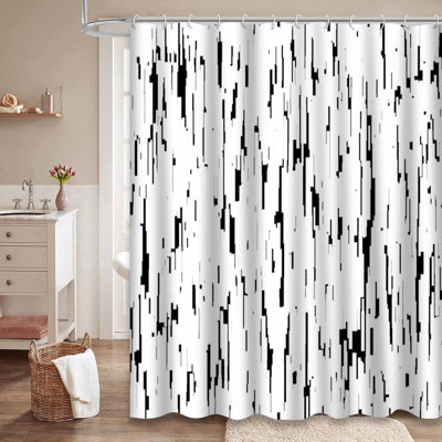 Rideau de douche abstrait à lignes noires avec 12 crochets