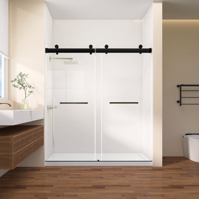 68" - 72" W X 79" H Frameless Double Sliding Shower Door With 3/8" (10MM) Tempered Clear Glass Soft-Closing Shower Glass With Two Towel Bar