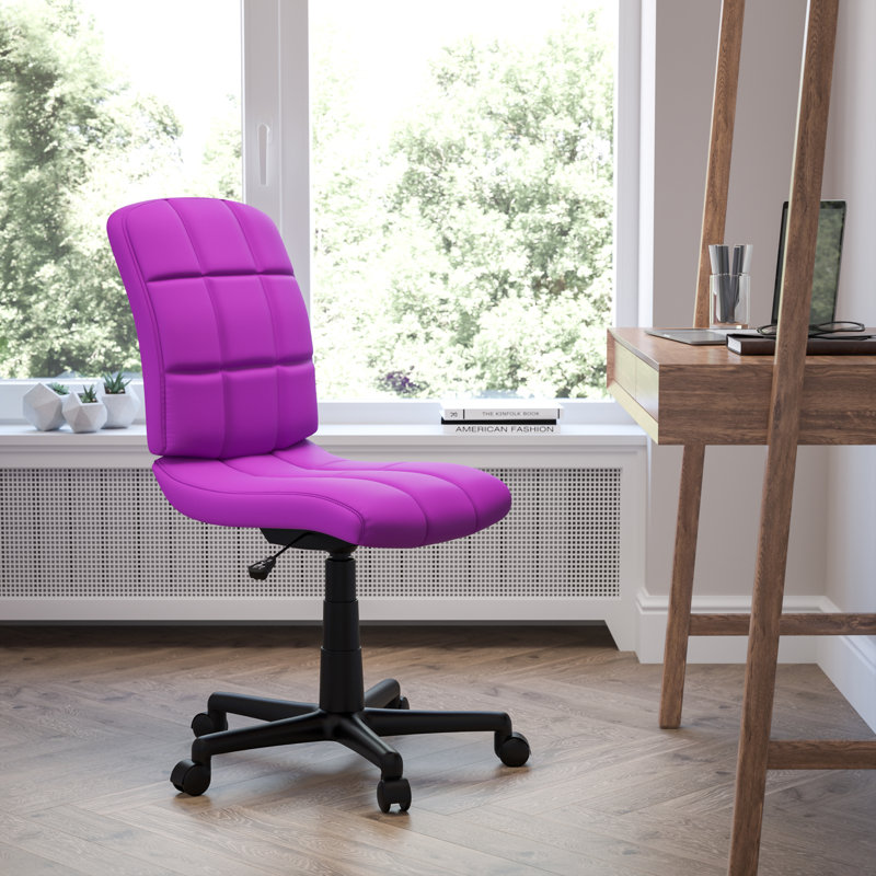Mid-Back Quilted Vinyl Swivel Task Office Chair, No Arms, Purple