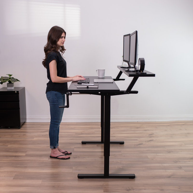 VIVO Dual Tier Manual Adjustable 55'' Black Standing Desk with Keyboard Tray