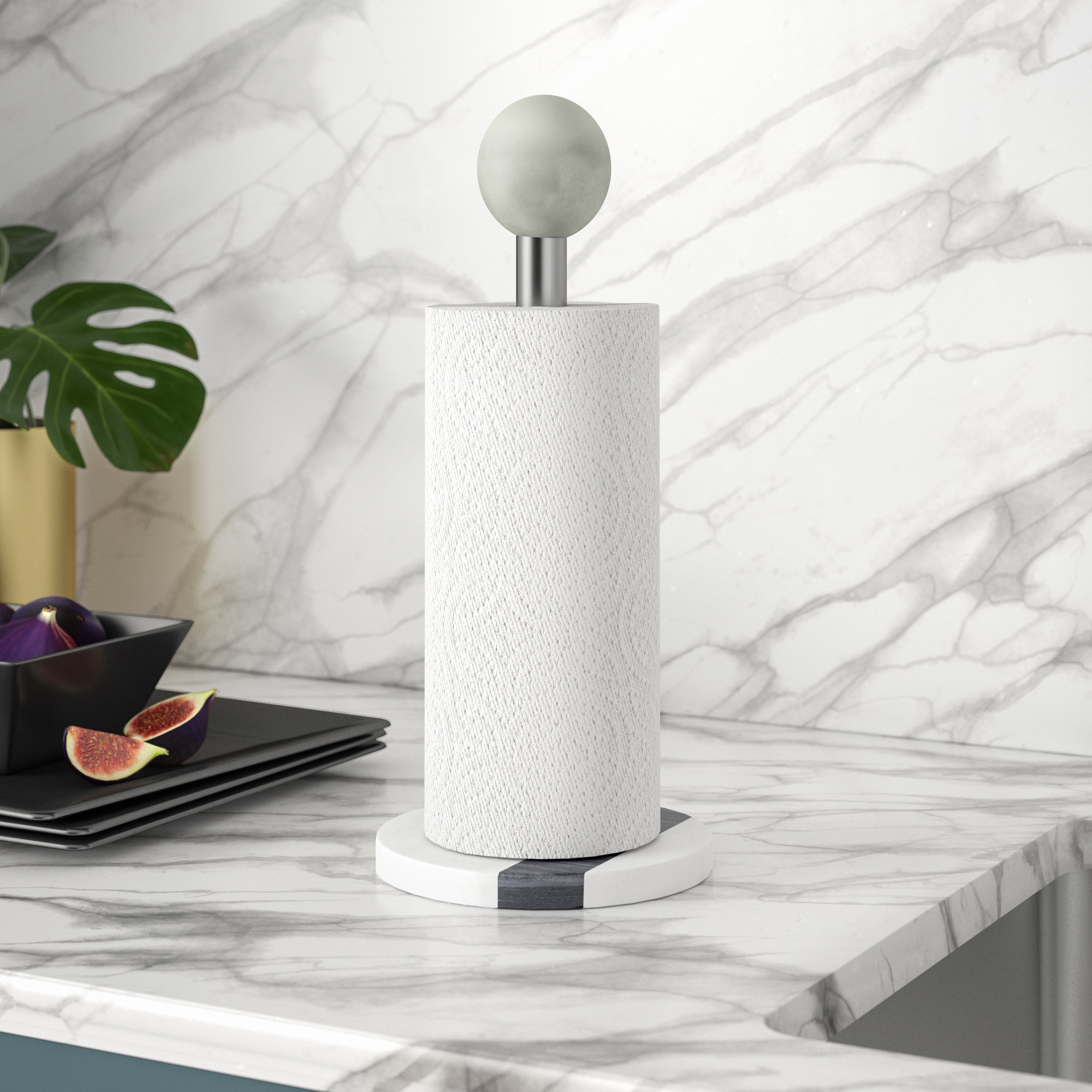 Mercury Row® Nolette Marble Free Standing Paper Towel Holder Wayfair