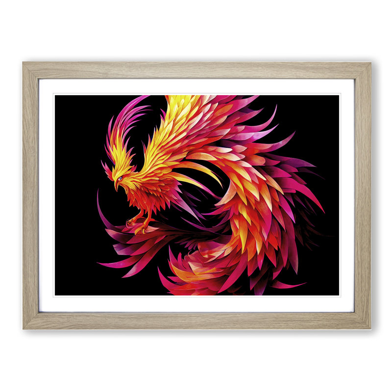 Unreal Phoenix Bird Abstract - Framed Print, 46cm H x 64cm W x 2cm D, Oak Framed
