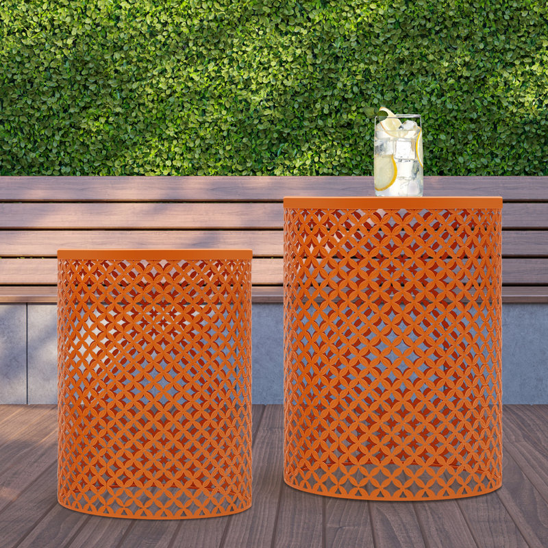 Iron Outdoor Side Table; Modern Side Table, Orange