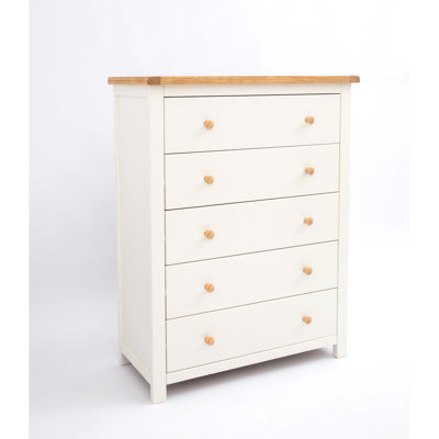 Pompey 5 Drawer 90Cm W Solid Wood Chest Of Drawers