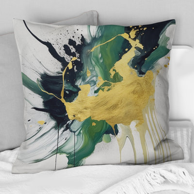 Coussin décoratif vert et jaune à motif de fractales