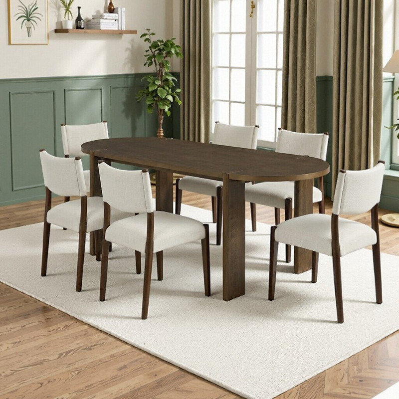 Ensemble de salle à manger ovale en bois pour 6, table de cuisine de ferme rustique avec 6 chaises en bois massif