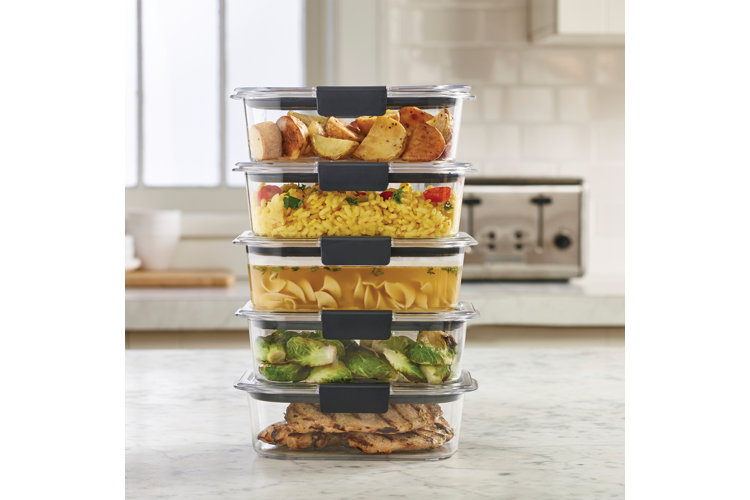 stacked food storage containers with food