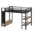 Metal Loft Bed Frame With Wardrobe,Storage Shelves And Pegboard